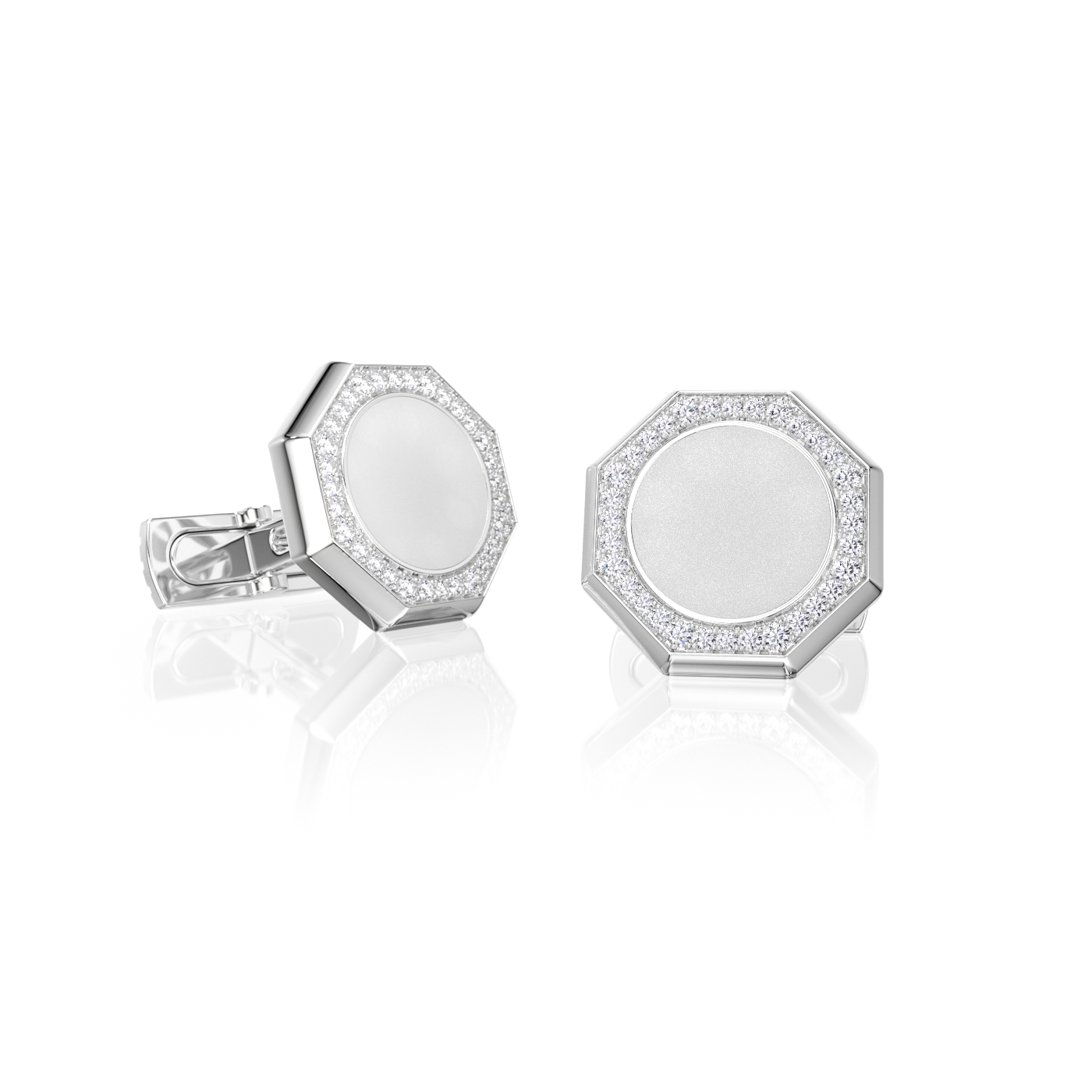 Bouton de manchette Octogone Or Blanc Onyx / Lapis-Lazuli / Agate Blanche