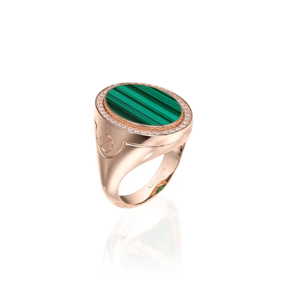 Chevalière Or Rose et Malachite