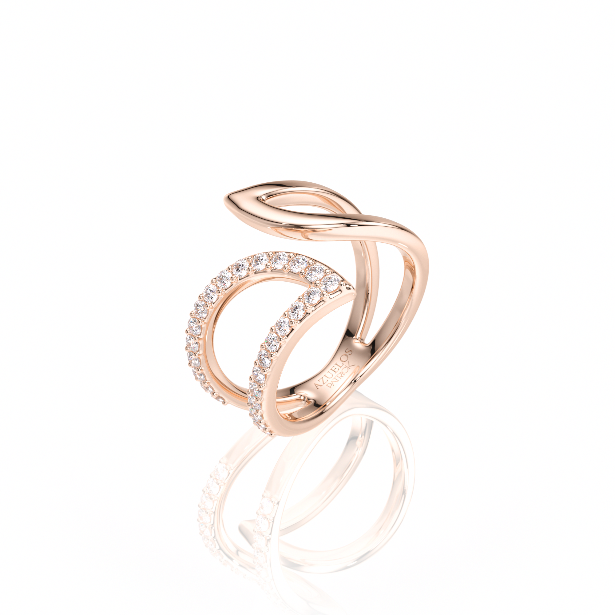 Bague Double Vague Or Rose Sertie