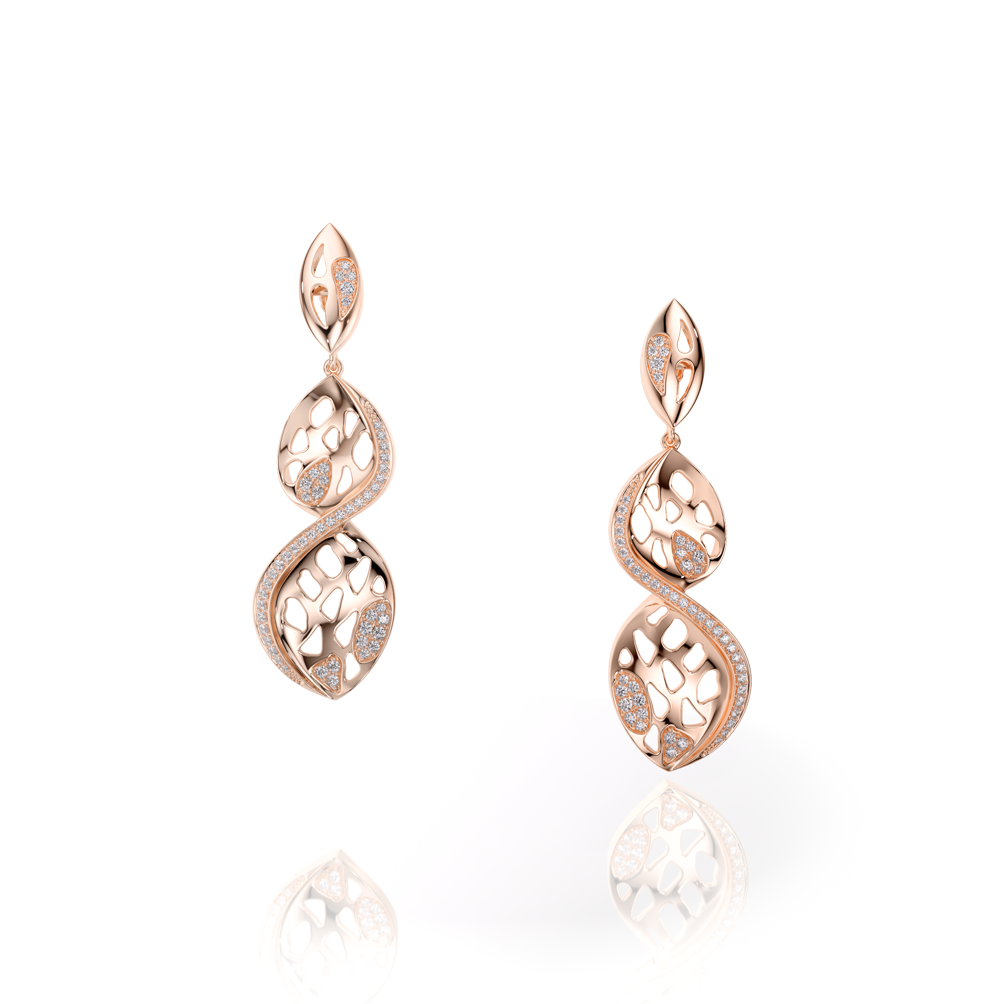 Boucles D'oreilles Cosmos Tourbillon Or Rose Serties