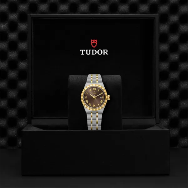 Montre TUDOR Royal boîtier en acier, 28 mm, lunette en or jaune