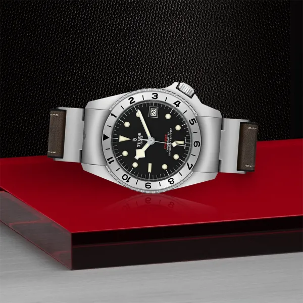 Montre TUDOR Black Bay P01 boîtier en acier 42 mm, bracelet en cuir brun