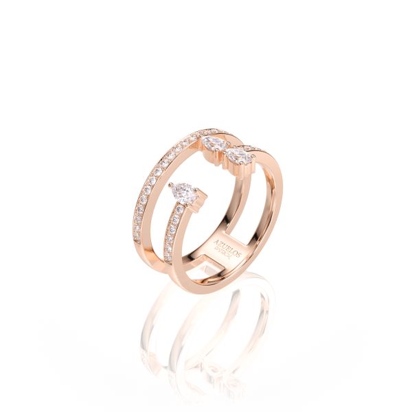 Bague Or Rose Sertie & Diamants Poires
