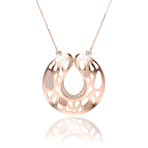 Pendentif Cosmos Lune Or Rose Serti